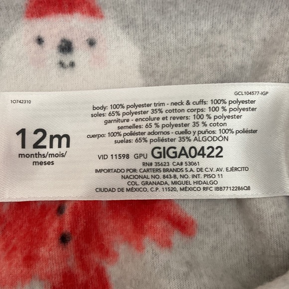 Carter's Baby 1 Piece Santa Fleece Footie Pajamas - 12 Month - Brand New - Picture 12 of 12